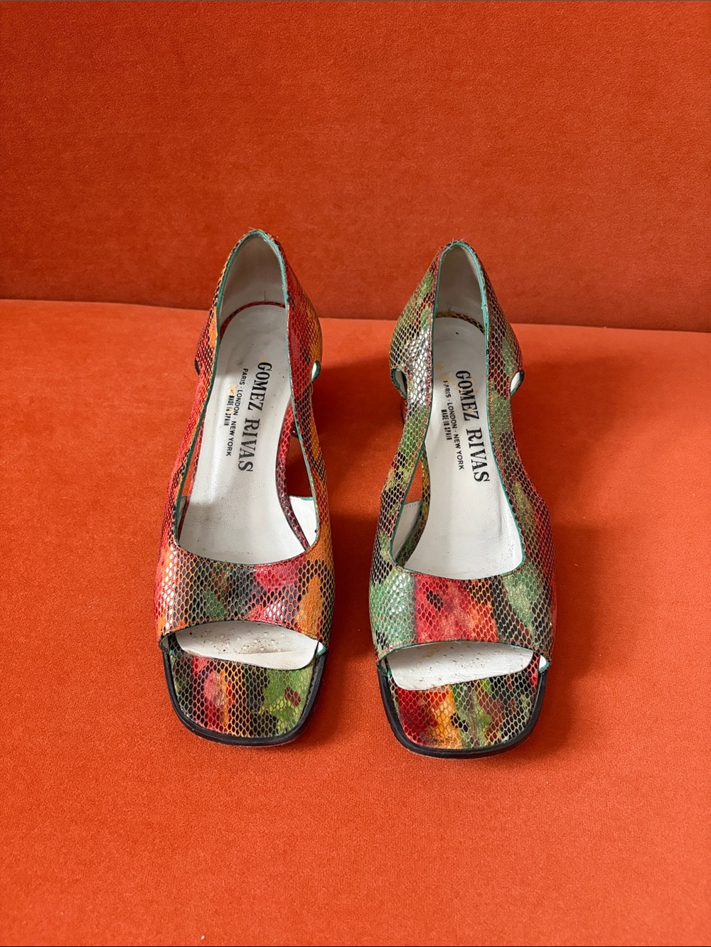 Multicolor Snake-Print Peep-Toe Heels - Picture 4 of 5